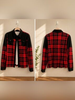 Red Black Plaid Button-Up Shacket